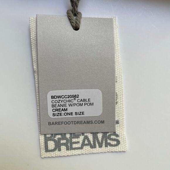 Barefoot Dreams Cozychic Cable Beanie with Pom Pom Cream NEW - Picture 7 of 8